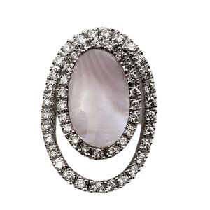 14K White Gold Mother of Pearl & Diamond Pendant JAGi Certified #15766